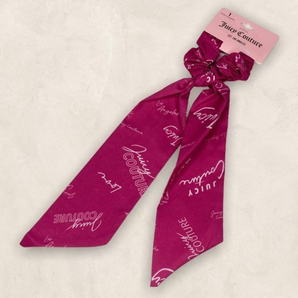 New Juicy Couture Pink Logo Hair Tie Ribbon Scrunchie Scrunchy Ponytail‎ Holder-